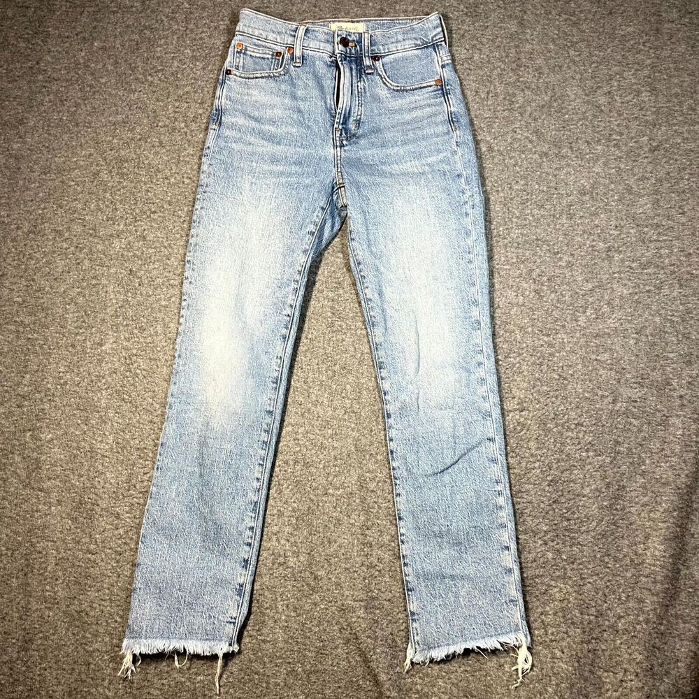 Madewell Perfect Vintage Straight Jean Womens Size 23 Blue Light Wash  Raw Hem